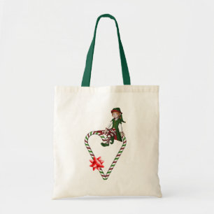Girl Elf Candy Cane Heart Christmas Holiday Tote Bag