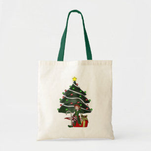 Girl Elf Christmas Tree Holiday Tote Bag