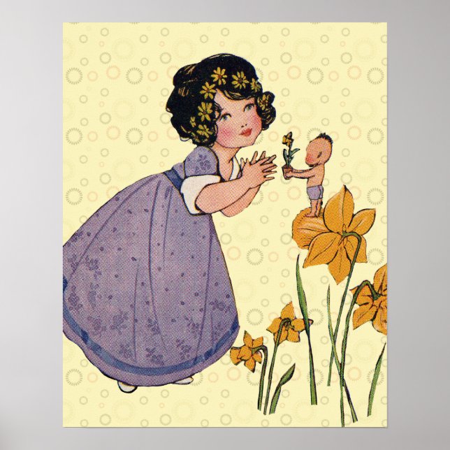Girl Elf Fairy Daffodil Antique Easter Poster (Front)