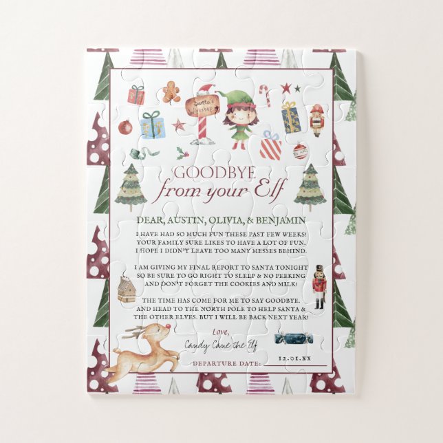 Girl Elf | Kids Christmas Elf Goodbye Letter Jigsaw Puzzle (Vertical)