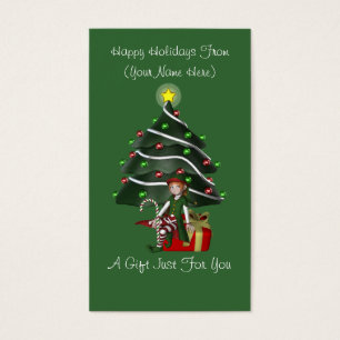 Girl Elf Present Christmas Holiday Gift Card Tag
