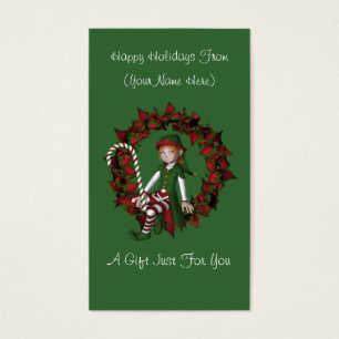 Girl Elf Wreath Christmas Holiday Gift Card Tag