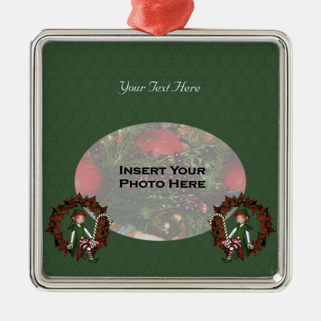 Girl Elf Wreath Holiday Photo Ornament (Front)