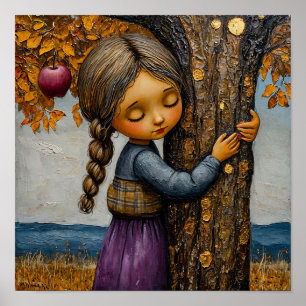 🌳 Girl Embracing Apple Tree Romantic Nature  Poster