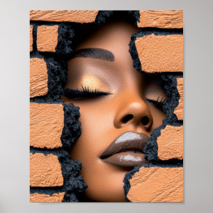 Girl Emerging Through Broken Brick Wall Poster