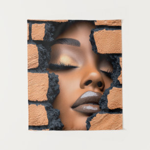 Girl Emerging Through Broken Brick Wall Tapestry