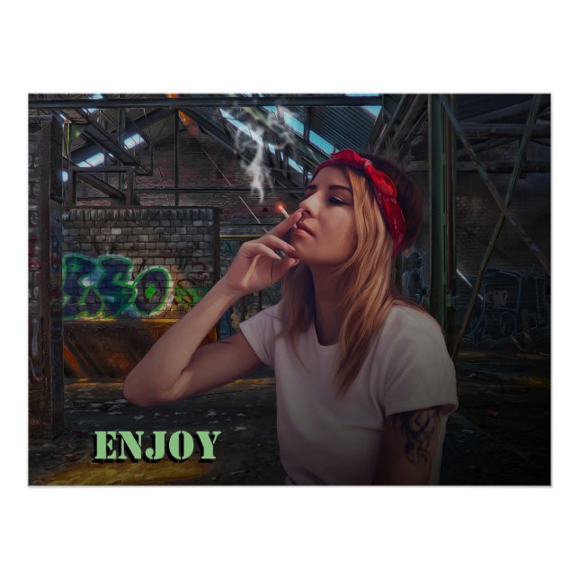 Girl Enjoying Smoke Poster (Front)