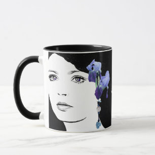 Girl face Emily name customizable blue iris floral Mug