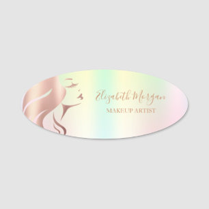 Girl Face Silhouette,Makeup Artist Holographic Name Tag