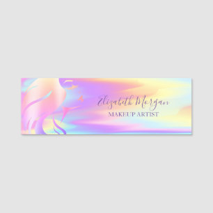 Girl Face Silhouette,Makeup artist Holographic Name Tag