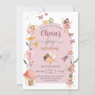 Girl Fairy 1st first birthday invite, any age. Invitation