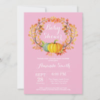 Girl Fall Pumpkin Baby Shower Invitation Card