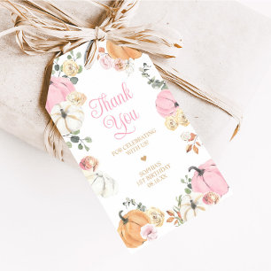 Girl Fall Pumpkin First Birthday Party Favour Tags