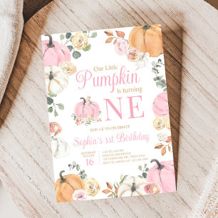 Girl Fall Pumpkin First Birthday Party Invitation