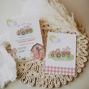 Girl Farm Animals Baby Shower Invitation
