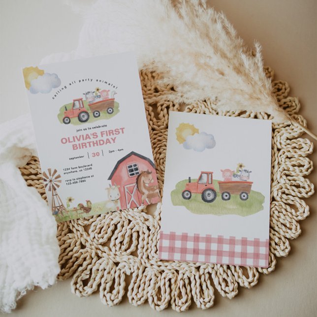 Girl Farm Animals Barnyard Birthday Party  Invitation (Creator Uploaded)