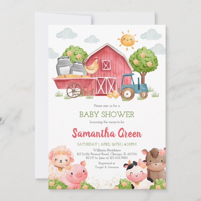 Girl Farm Baby Shower Invitation (Front)