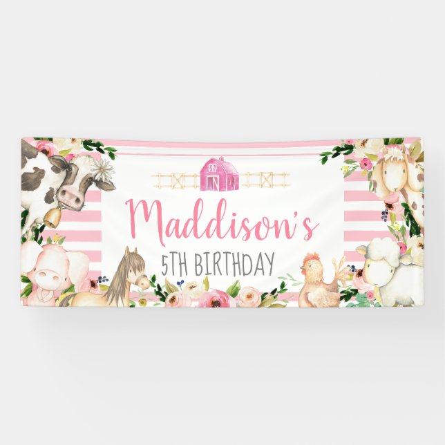 Girl Farm Birthday banner (Horizontal)