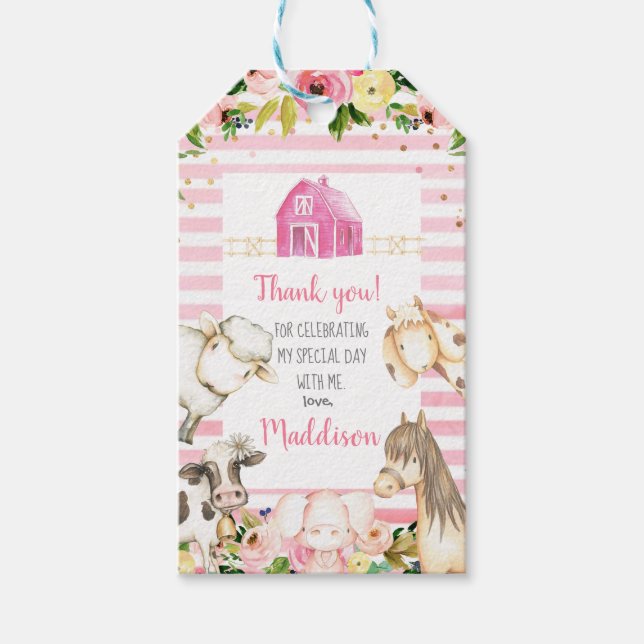 Girl Farm Birthday favour tag (Front)