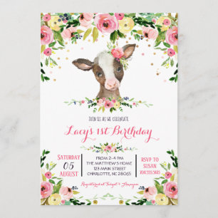 girl farm cow birthday invitation