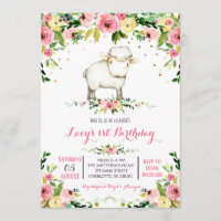 girl farm sheep birthday invitation