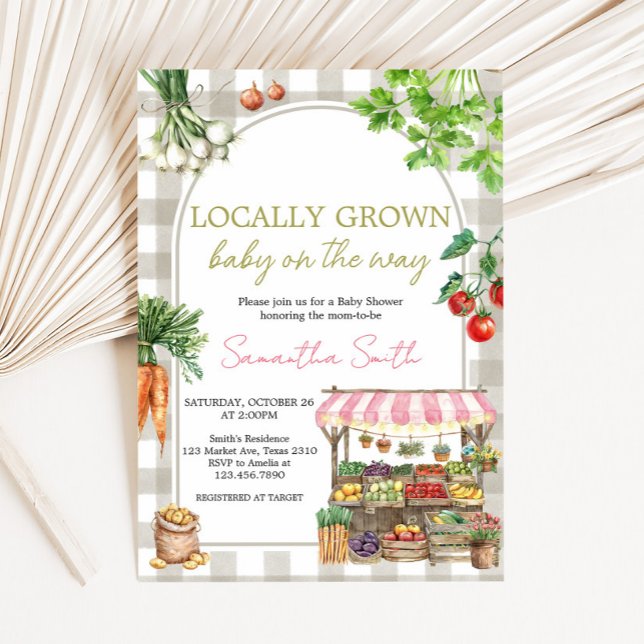 Girl Farmers Market Locally Grown Baby Shower Invitation (Farmers Market Baby Shower Invitation)