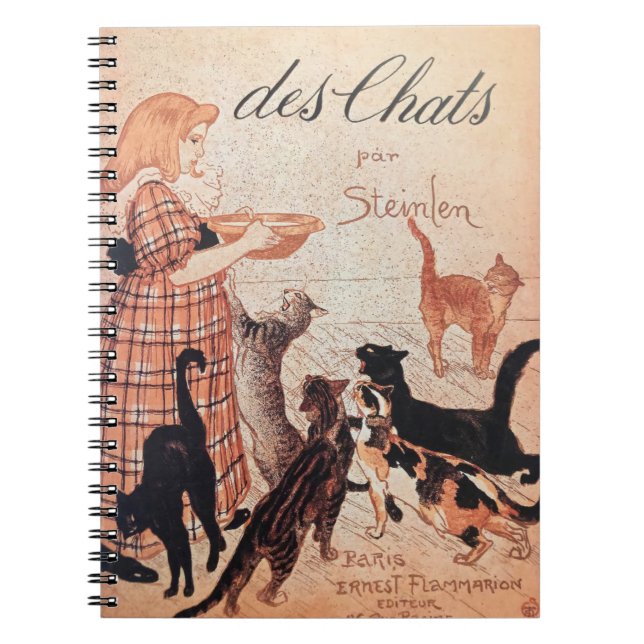 Girl Feeding Cats Vintage Steinlen Poster Notebook (Front)