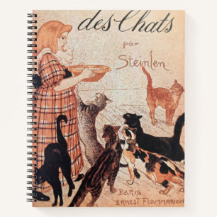Girl Feeding Cats Vintage Steinlen Poster Notebook