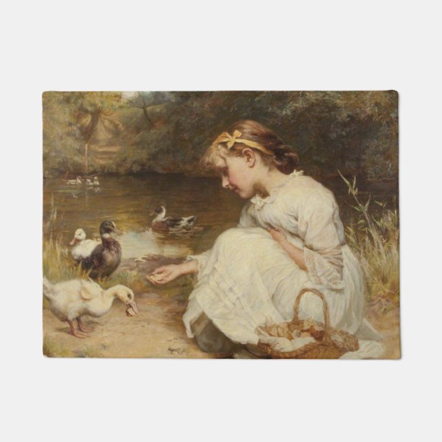 Girl Feeding Ducks (by Frederick Morgan) Doormat (Front)