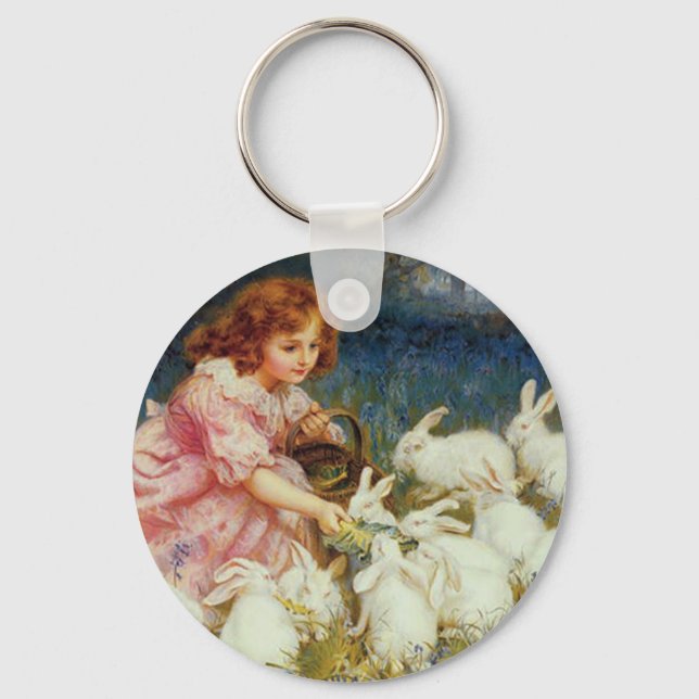 Girl feeding rabbites key ring (Front)