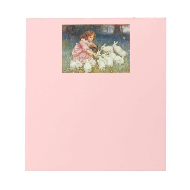 Girl feeding rabbits notepad (Front)
