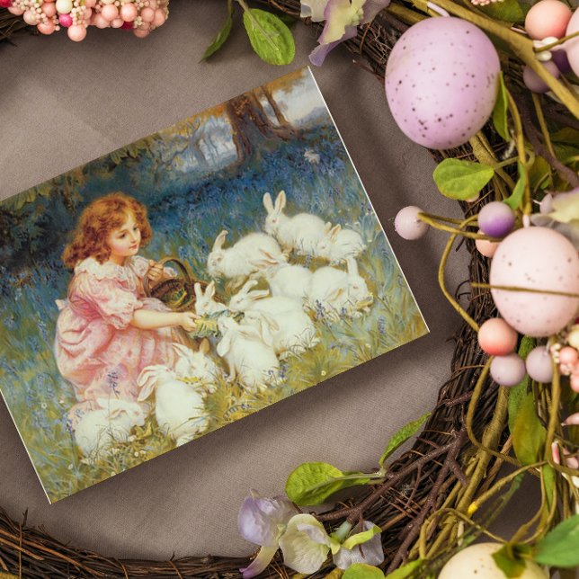 Girl feeding rabbits rectangular sticker (Creator Uploaded)