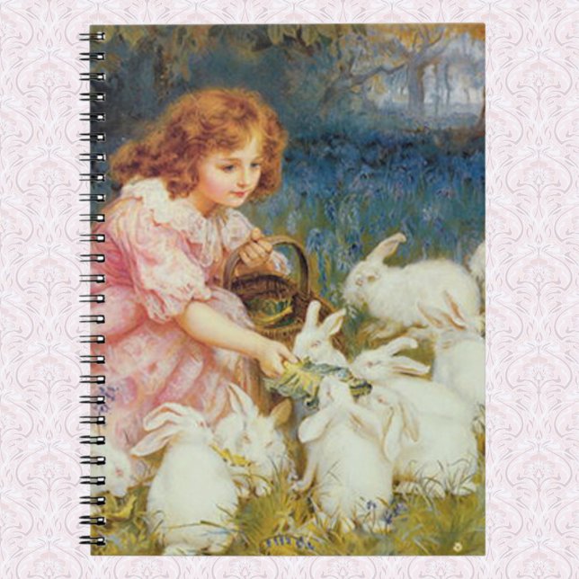 Girl feeding rabbits spiral notebook (Creator Uploaded)