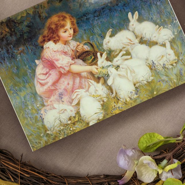Girl feeding rabbits square sticker (Creator Uploaded)