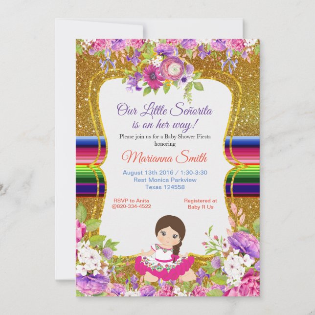 Girl Fiesta Baby shower invitation Floral Senorita (Front)