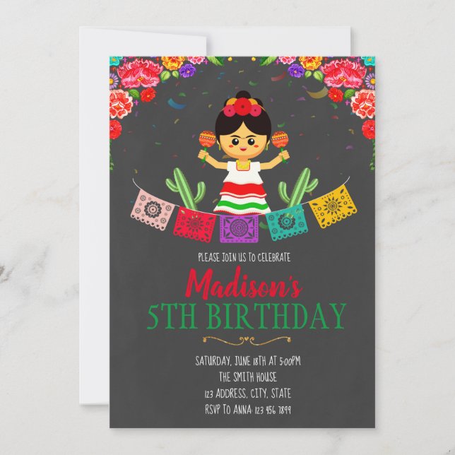 Girl fiesta birthday invitation (Front)