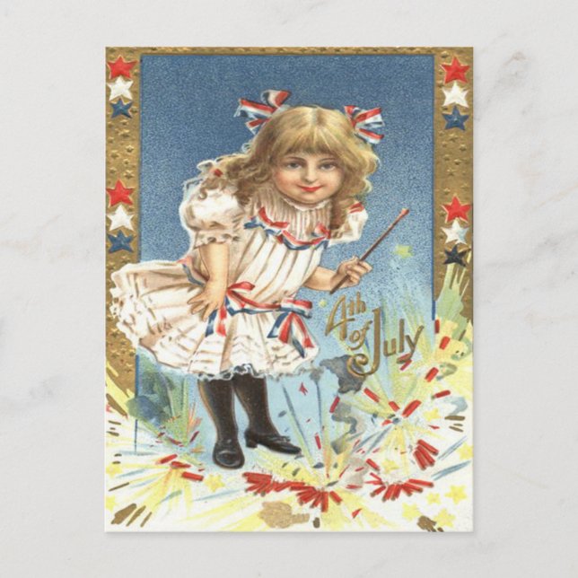 Girl Fireworks Firecracker Stars & Stripes Postcard (Front)