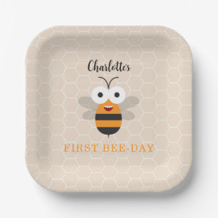 Girl First Birthday 1st Bee-Day Cute Honeybee Paper Plate