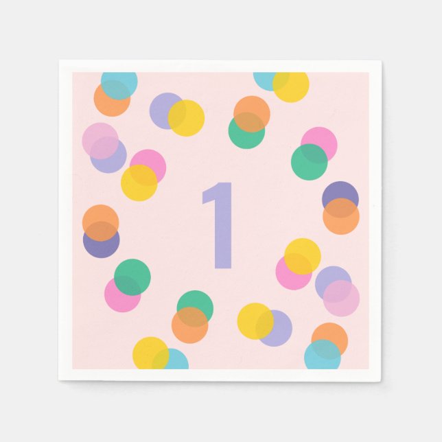 Girl First Birthday Colourful Confetti Napkin (Front)
