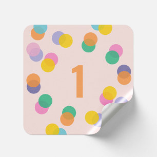 Girl First Birthday Colourful Confetti Square Sticker