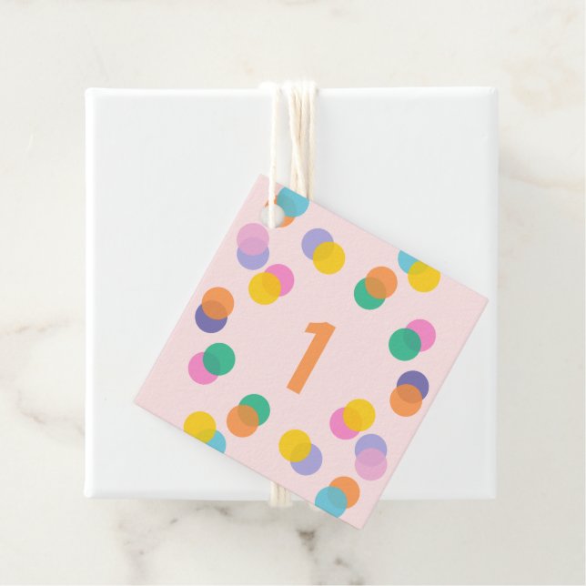 Girl First Birthday Colourful Confetti Thank You Favour Tags (In Situ)