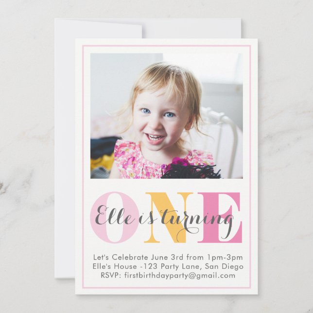 girl first birthday invitation (Front)