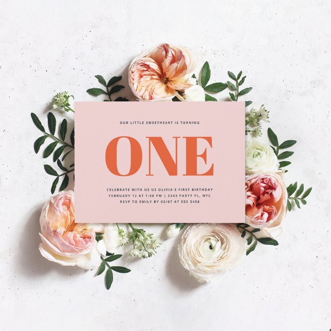 Girl First Birthday Modern Pastel Pink Invitation (Creator Uploaded)