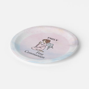 Girl, First Communion Angel Paper Plate