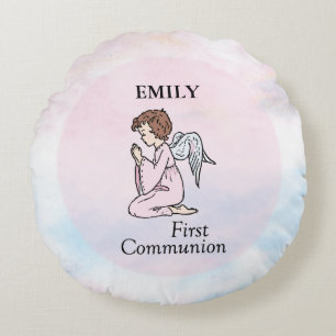 Girl, First Communion Angel Round Cushion