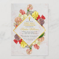 Girl First Communion Gold Marble Sweet Peas Floral