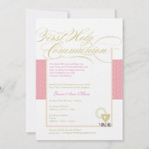 Girl First Communion Invitation - Pink 5 x 7