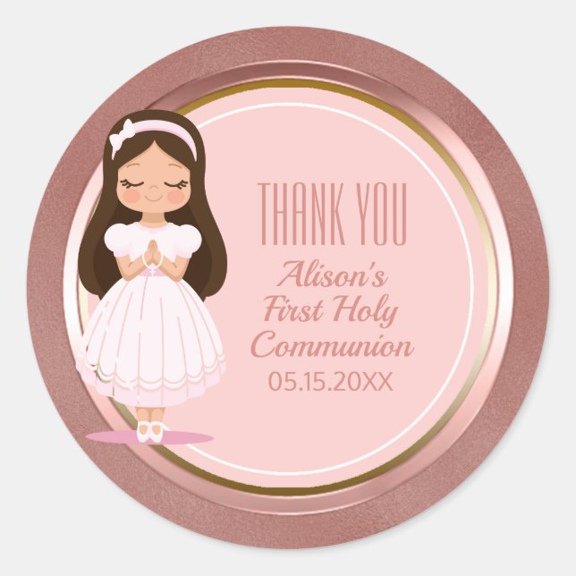 Girl First Communion Pink Rose Gold Envelope Seals (Front)