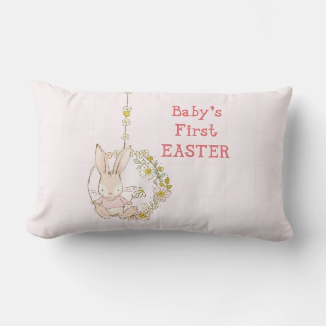 Girl First Easter Bunny on Flower Swing Lumbar Cushion (Front)