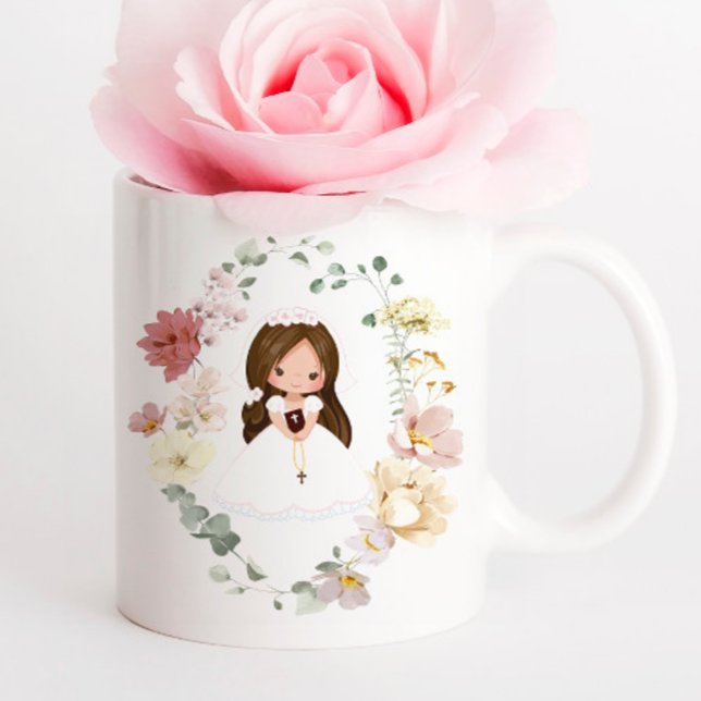 Girl First Holy Communion Greenery Wreath Coffee Mug (Creator Uploaded)